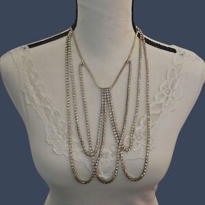 3/$30 Silver Rhinestone Layered Festoon Semi-elastic Body Thigh Festival Chain